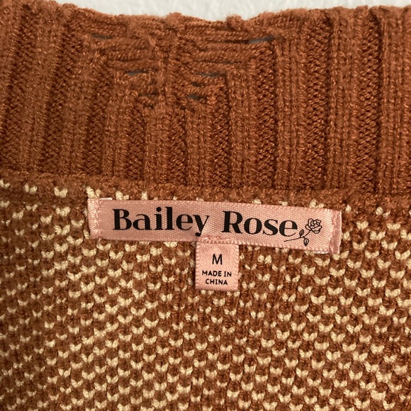 Bailey Rose distressed v-neck rust and cream floral sweater size M - Picture 2 of 5
